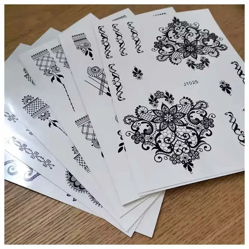 Color: CHERRY, Ships From: CHINA - Black Henna Temporary Tattoos for Women Lace Flower Mehndi Sticker for Hand Fake Henna Tattoo Sticker Body Art Hena Tatoo
