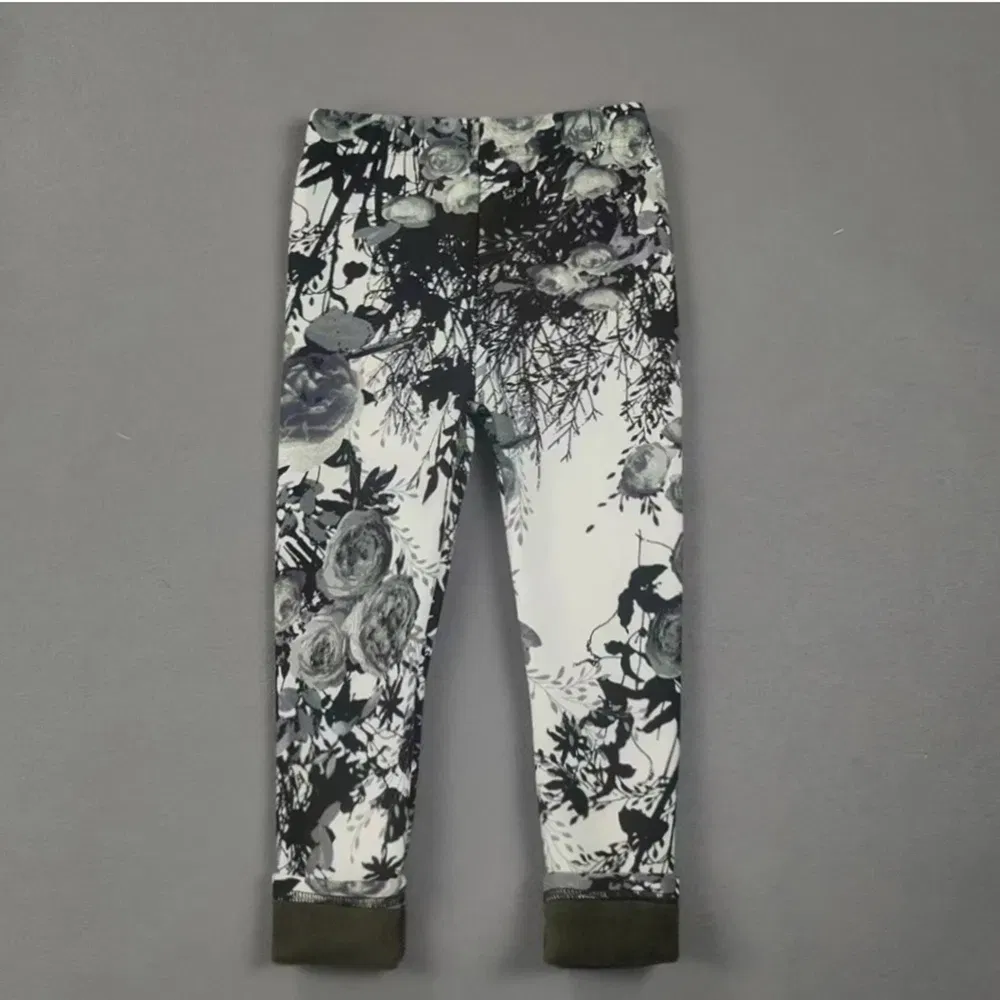 Color: Silver, Kid Size: 3T - 2-11Y Girls' Pants Autumn and Winter Slim Fit Warm Bottom Pants Thickened Velvet Printed Children's Pants Baby Casual Pants