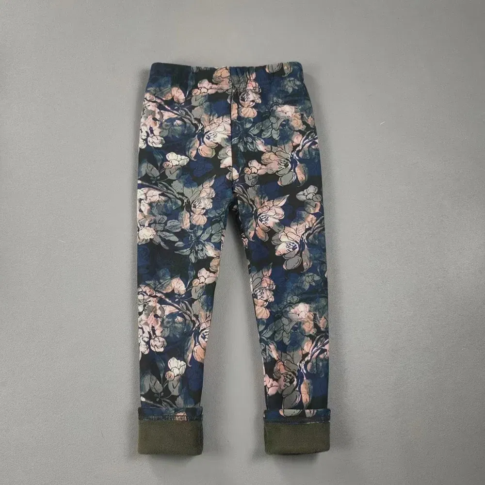 Color: Silver, Kid Size: 3T - 2-11Y Girls' Pants Autumn and Winter Slim Fit Warm Bottom Pants Thickened Velvet Printed Children's Pants Baby Casual Pants