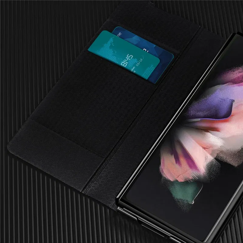 Color: black, Material: Denim - Leather Wallet Function Case for Samsung Galaxy Z Fold 6 5 3 2 fold6 fold5 Fold4 Fold 4 5G Fold3 Fold2 Full Protection Bag Cover