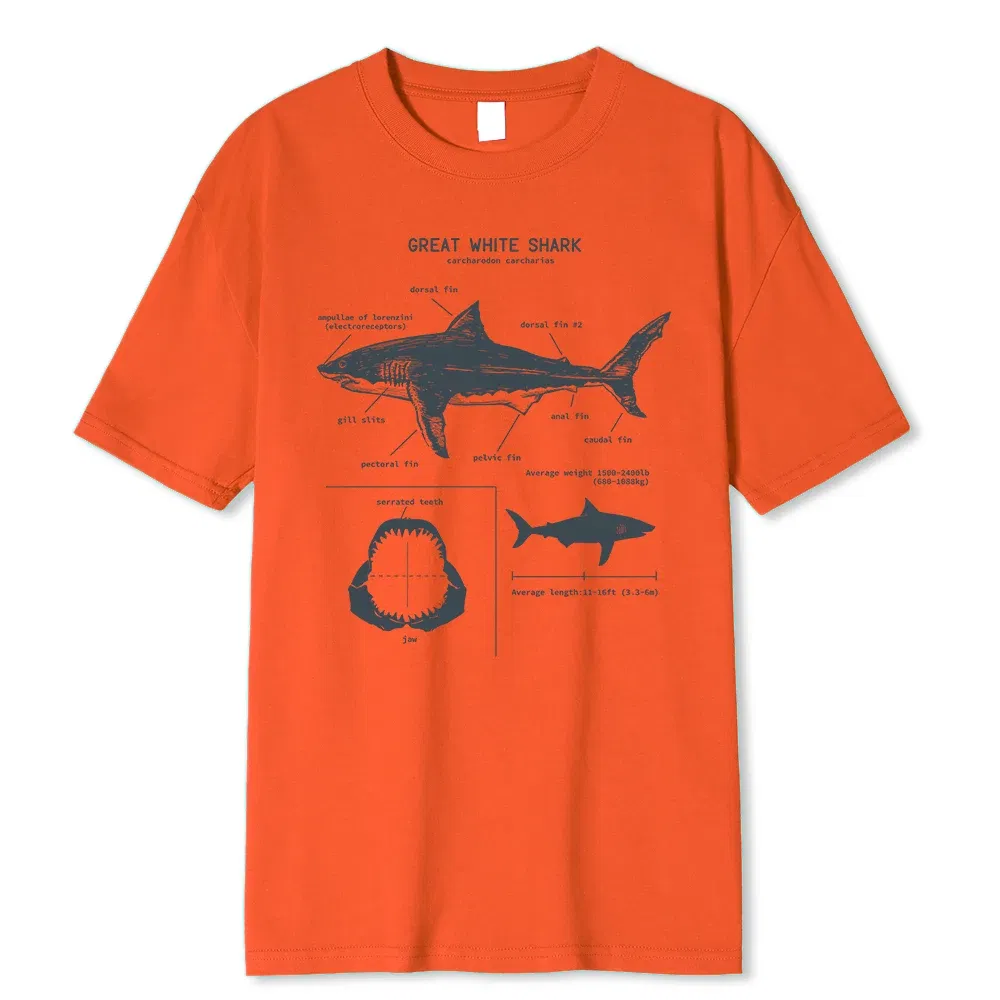 Color: Blue, Size: M - Great White Shark Anatomy T-Shirt New Summer Men Street Short Sleeve Hip Hop Punk Style Boy Casual Tops Fashion White Tees
