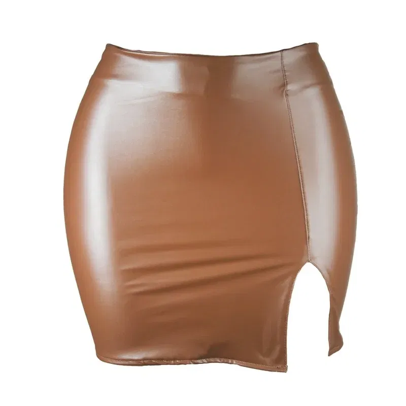 Color: Beige, Size: XL - S M L XL XXL Women's Skirt High Waist Split  Leather Skirt Wrap Hip Skirt Plus Size Pencil Skirt