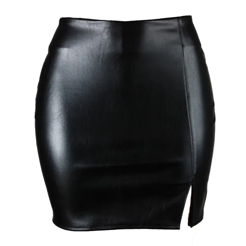Color: Beige, Size: XL - S M L XL XXL Women's Skirt High Waist Split  Leather Skirt Wrap Hip Skirt Plus Size Pencil Skirt