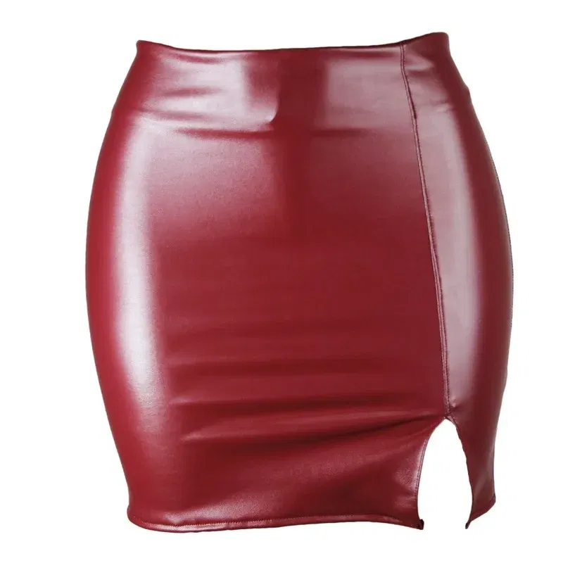 Color: Beige, Size: XL - S M L XL XXL Women's Skirt High Waist Split  Leather Skirt Wrap Hip Skirt Plus Size Pencil Skirt