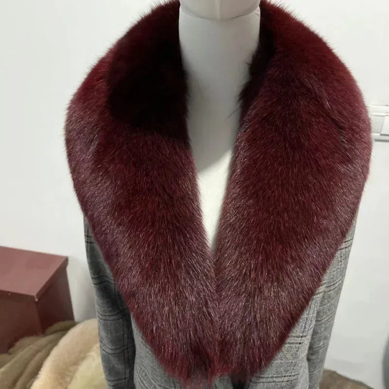 Color: Rose Red, Size: XS?€old?‰ - Winter Real Fox Fur Collar Woman Furry Natural Raccoon Fur Scarf Shawls Luxury Neck Warmer Wraps For Coat Fur Scarves Large Size