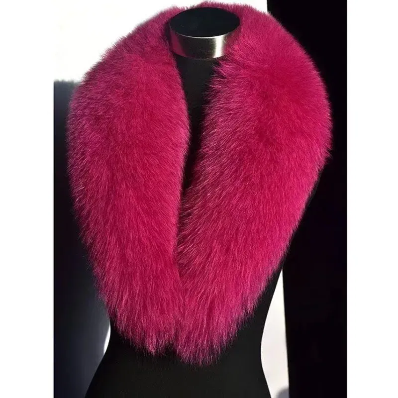 Color: Rose Red, Size: XS?€old?‰ - Winter Real Fox Fur Collar Woman Furry Natural Raccoon Fur Scarf Shawls Luxury Neck Warmer Wraps For Coat Fur Scarves Large Size