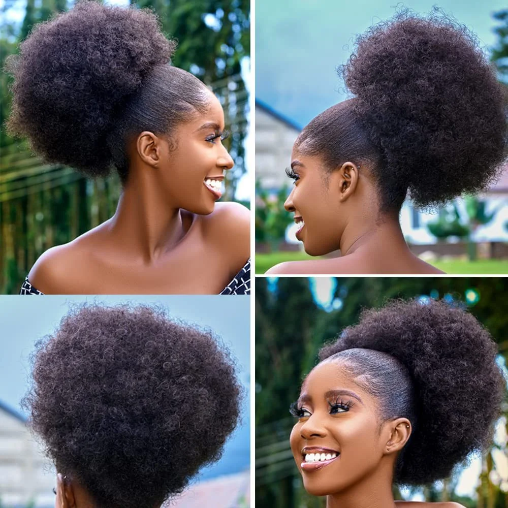Color: P18/22 - Synthetic Big Afro Puff Drawstring Ponytail Extensions for Black Women 10Inch Kinky Curly Hair Bun Ponytail Wigs Daily Use