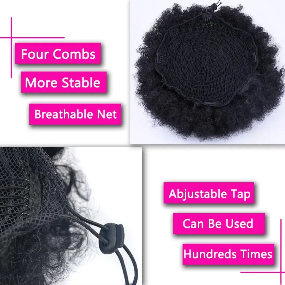 Color: P18/22 - Synthetic Big Afro Puff Drawstring Ponytail Extensions for Black Women 10Inch Kinky Curly Hair Bun Ponytail Wigs Daily Use