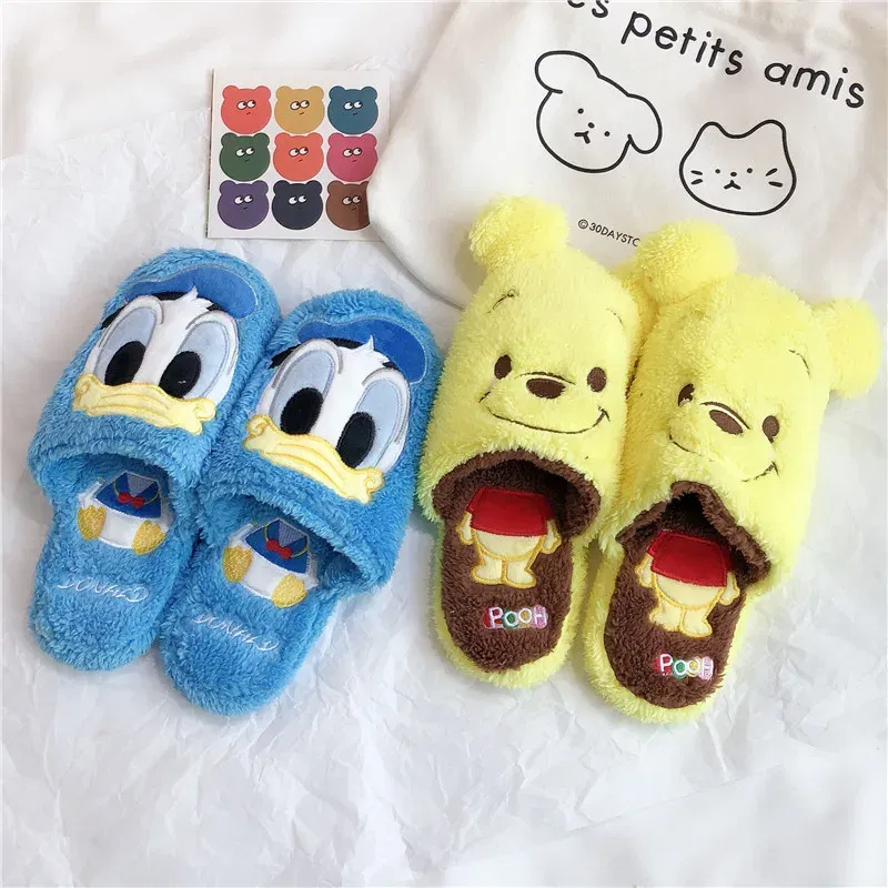 Color: Olivine, Shoe Size: 37 - Cartoon Sulley Mike Slippers Cute Girl Warm Home Slippers Women Indoor Slippers Blue Duck Kawaii Non-slip Slippers Gifts EU36-41