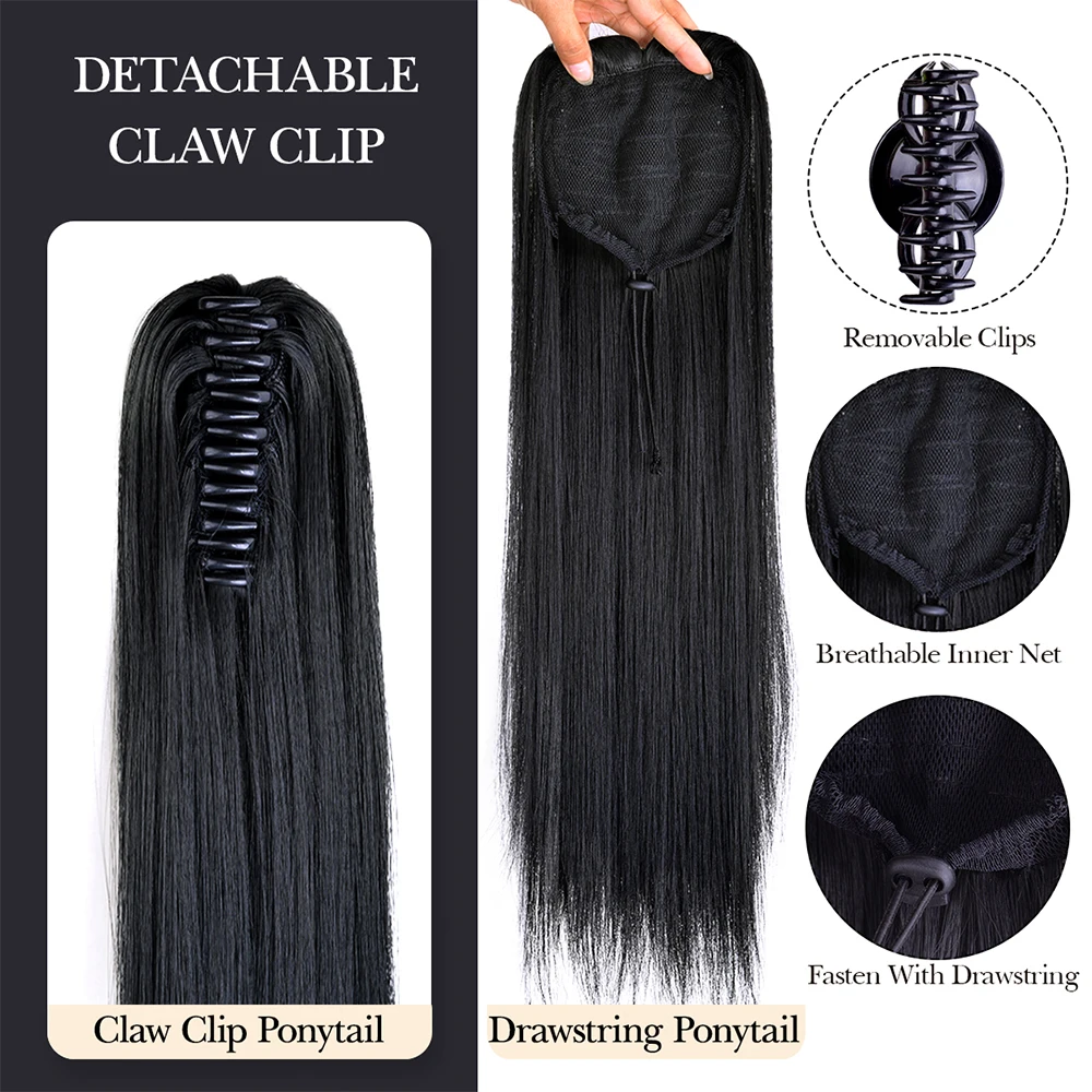 Color: NC/4HL, Bulk Buy: 1pc - 22Inch Synthetic Ponytail Hair Extension Long Straight Claw Clip Ponytail Heat Resistant Natural Wave For Women Blonde Hairpiece
