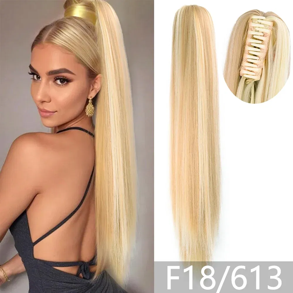Color: NC/4HL, Bulk Buy: 1pc - 22Inch Synthetic Ponytail Hair Extension Long Straight Claw Clip Ponytail Heat Resistant Natural Wave For Women Blonde Hairpiece