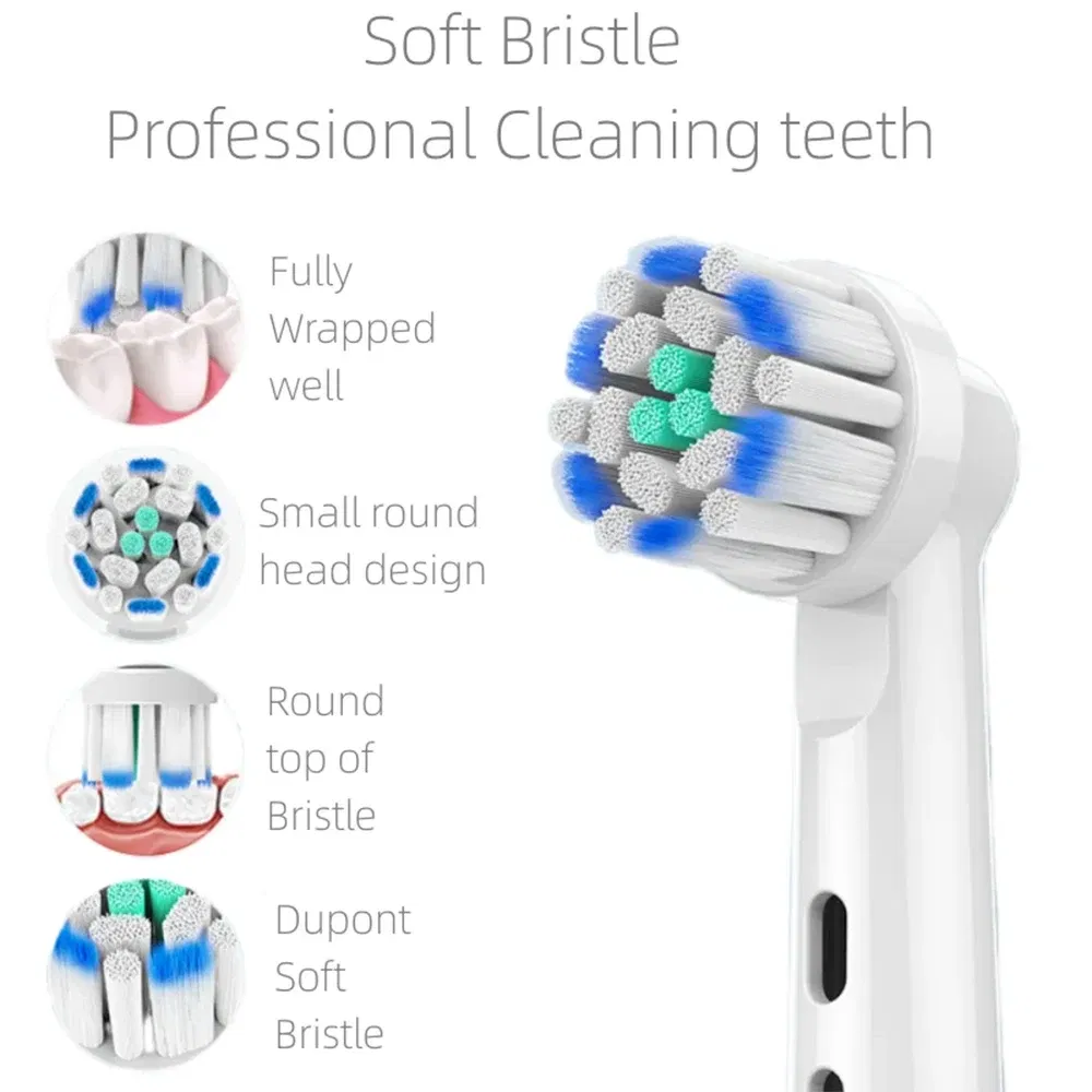 Color: Yellow - 4PCS Dupont Bristle Electric Toothbrush Heads Whiten teeth/Daily Clean/Precison Cleaning/Soft Care Teeth Function For Oral B