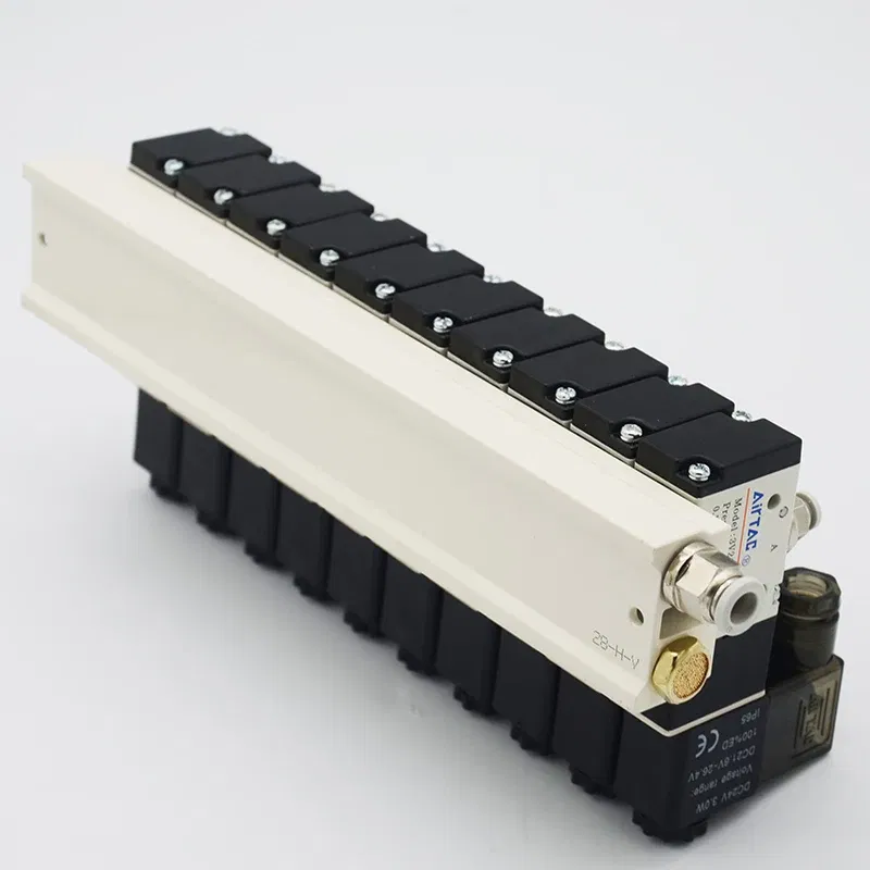 Color: WHITE, Specification: 3/8" - 3V210-08 Manifold Station Solenoid Valve  3 port 2 position Multi-way Combination DC12V 24V AC220V With Fitting Solenoid Valves