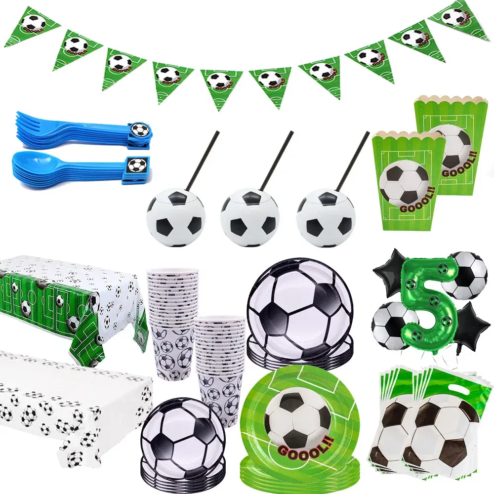 Color: MINT GREEN - Soccer Birthday Party Decorations Disposable Tableware Paper Plates Cups Napkins Tablecloth Balloon Banner Soccer Party Supplies