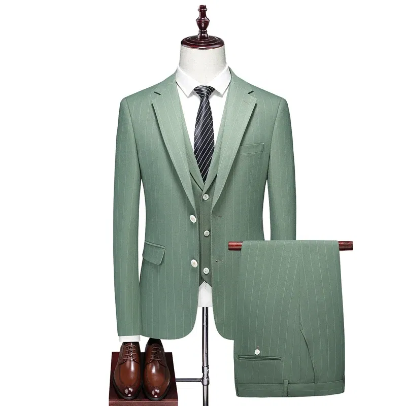 Color: Gold, Size: 5XL - High-End Three-Piece Men's Wedding Suit with Vest And Trousers Fashion Business Casual Groom's Dress All-In-One