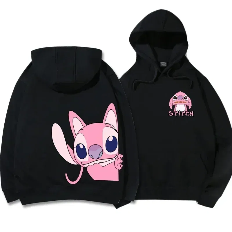 Color: green, Size: M - Disney Hoodie Fashion Stitch Angel Monster Letter Cartoon Sweatshirt Pullover Cute Harajuku Unisex Women's Pocket Top