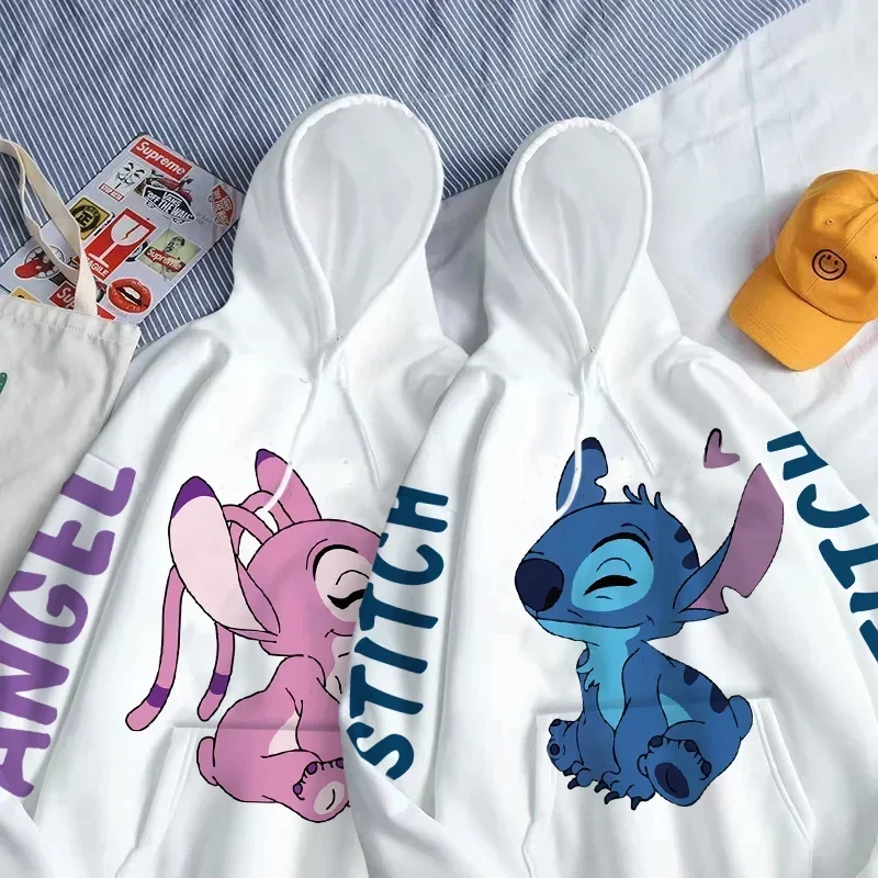 Color: green, Size: M - Disney Hoodie Fashion Stitch Angel Monster Letter Cartoon Sweatshirt Pullover Cute Harajuku Unisex Women's Pocket Top
