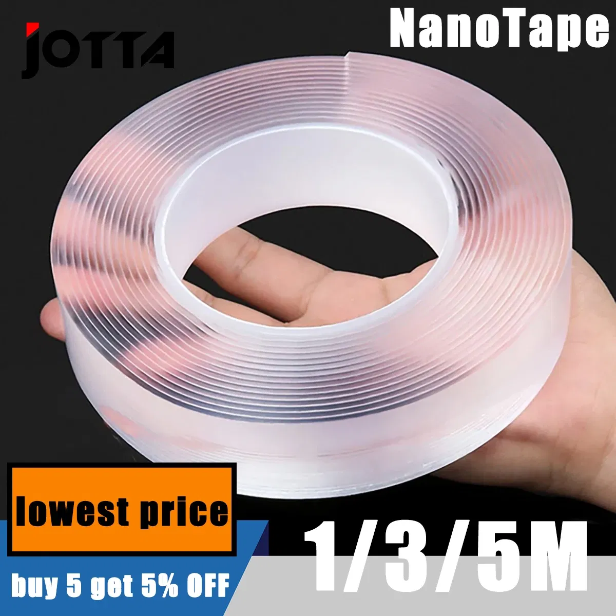 Color: Translucent, Length: 5M, Width: 20mm - Waterproof Wall Stickers Reusable Heat Resistant Bathroom Home Decoration Tapes Transparent Double Sided Nano Tape