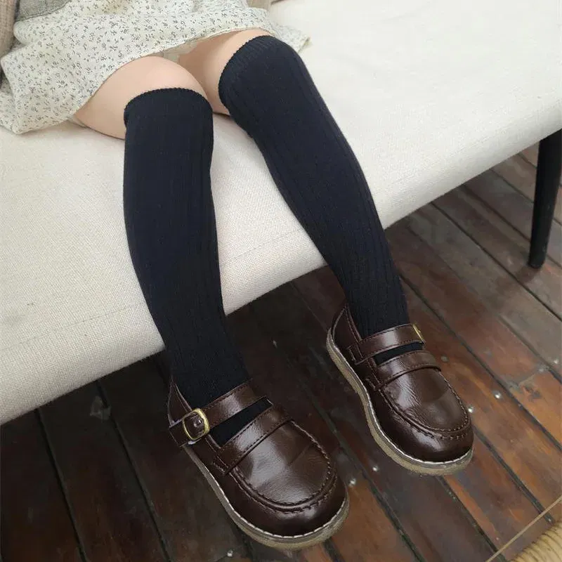 Color: Gold, Size: 7-9T - Baby Long Socks Over The Knee Little Girls Solid Cotton Socks Spring Autumn Long Crew Socks
