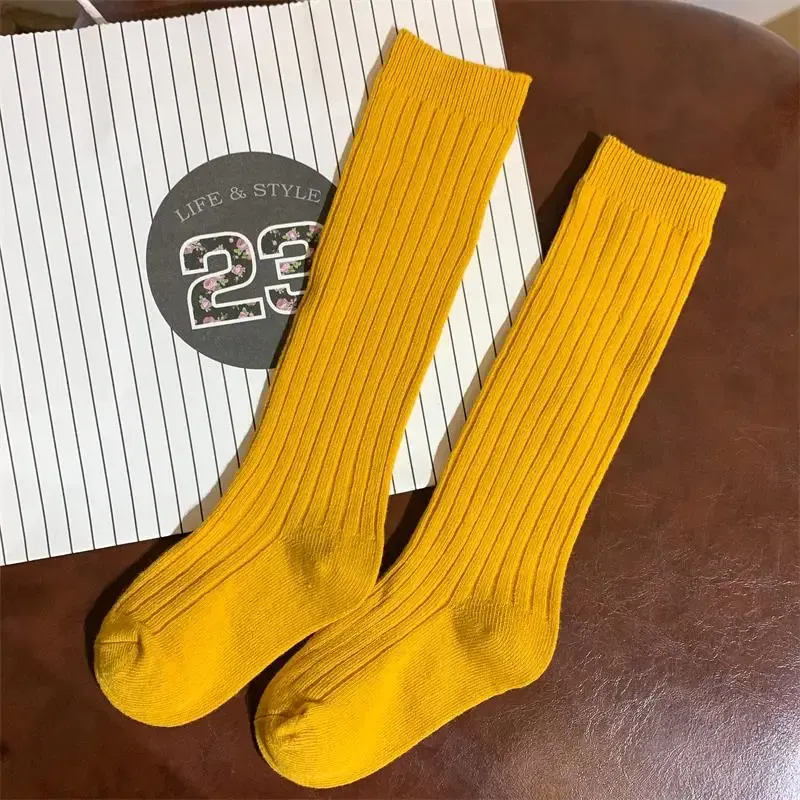 Color: Gold, Size: 7-9T - Baby Long Socks Over The Knee Little Girls Solid Cotton Socks Spring Autumn Long Crew Socks
