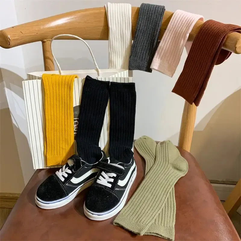 Color: Gold, Size: 7-9T - Baby Long Socks Over The Knee Little Girls Solid Cotton Socks Spring Autumn Long Crew Socks