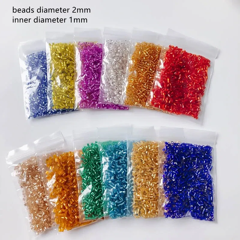 Color: GRAY, Item Diameter: 2mm - 2mm Glass Seed Loose Beads Silver Color Inner Long Tube Charms DIY Craft Bracelet Jewelry Making Supplies Necklace Accessories