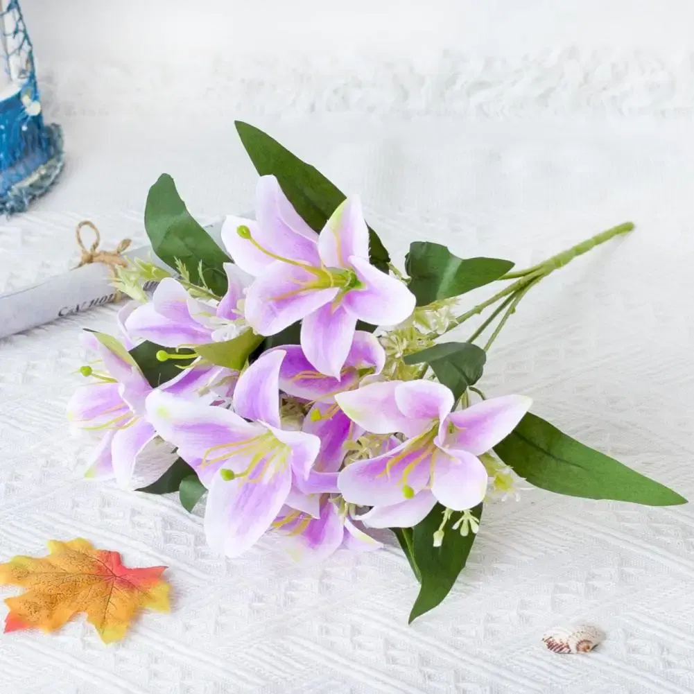 Color: Blue - 1Pc Artificial Lilies Flower No Withering Non-fading Single Branch Multi-fork Artistic Modern Style Fake Flower for Wedding