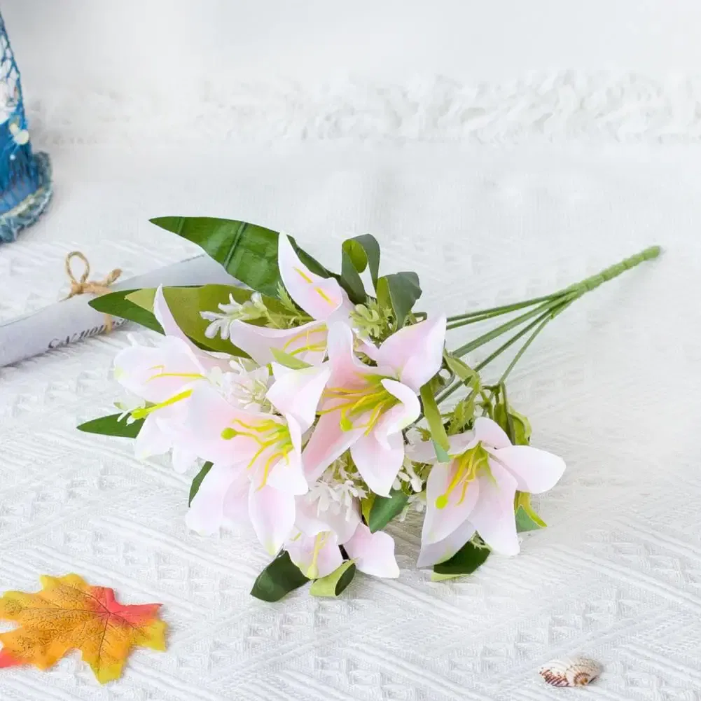 Color: Blue - 1Pc Artificial Lilies Flower No Withering Non-fading Single Branch Multi-fork Artistic Modern Style Fake Flower for Wedding