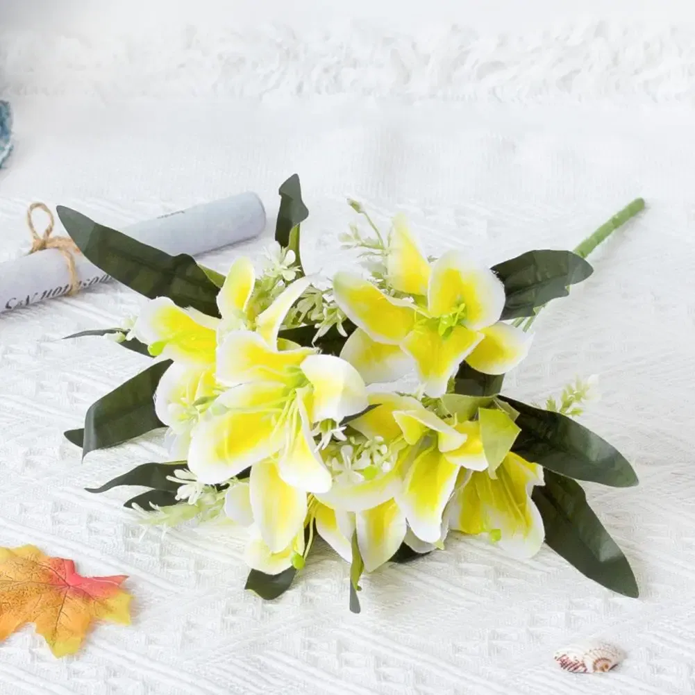 Color: Blue - 1Pc Artificial Lilies Flower No Withering Non-fading Single Branch Multi-fork Artistic Modern Style Fake Flower for Wedding