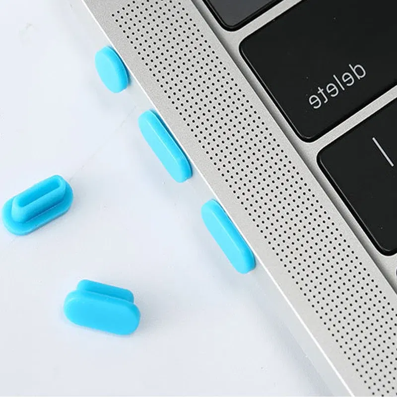 Color: Yellow - 5pcs/set Silicone Data Port Anti Dustproof Plugs For MacBook Air 13 A1932 Touch Bar 13&15 Dust Plug Stopper Cover Set
