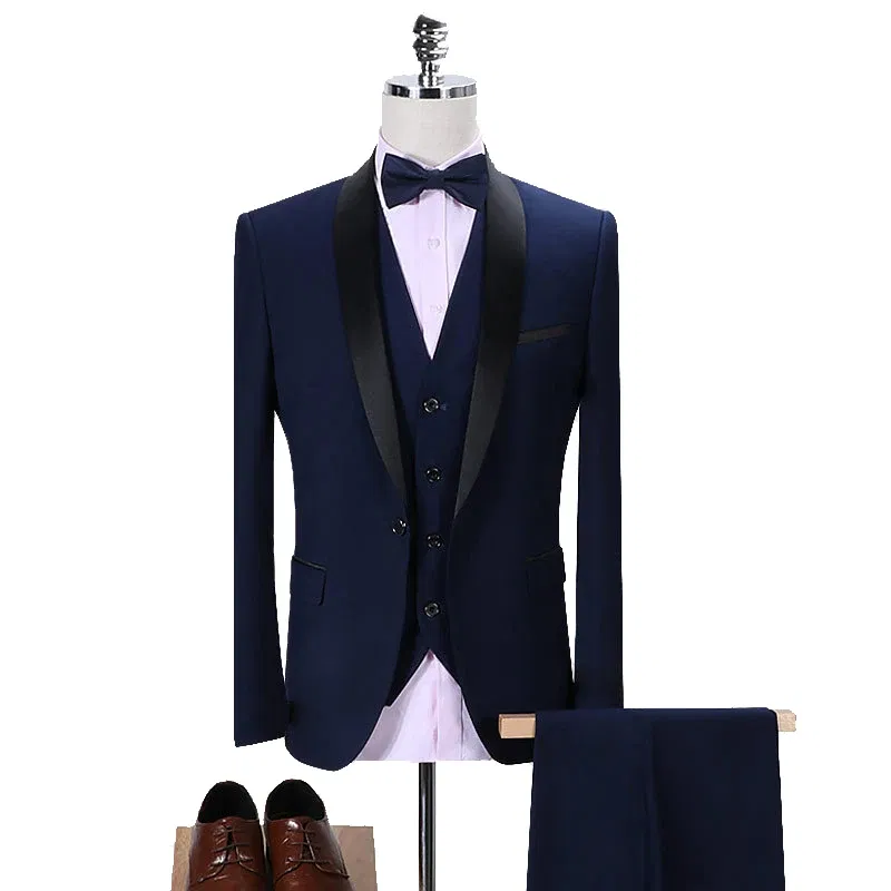 Color: GRAY, Size: S - Shenrun Men Tuxedo Slim Fit Fashion Suit Wedding Shawl Lapel 3 Pieces Skinny Single Breasted Jacket Party Prom Singer Costume