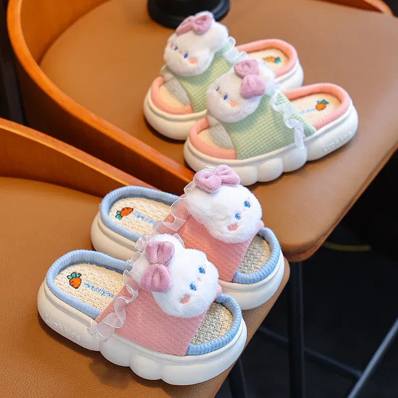 Color: Pink, Shoe Size: 4.5 - Women's Slippers Casual Cute Cartoon Open Toe Platform Slippers Girls' Breathable, Lightweight, Non-slip Home Shoes