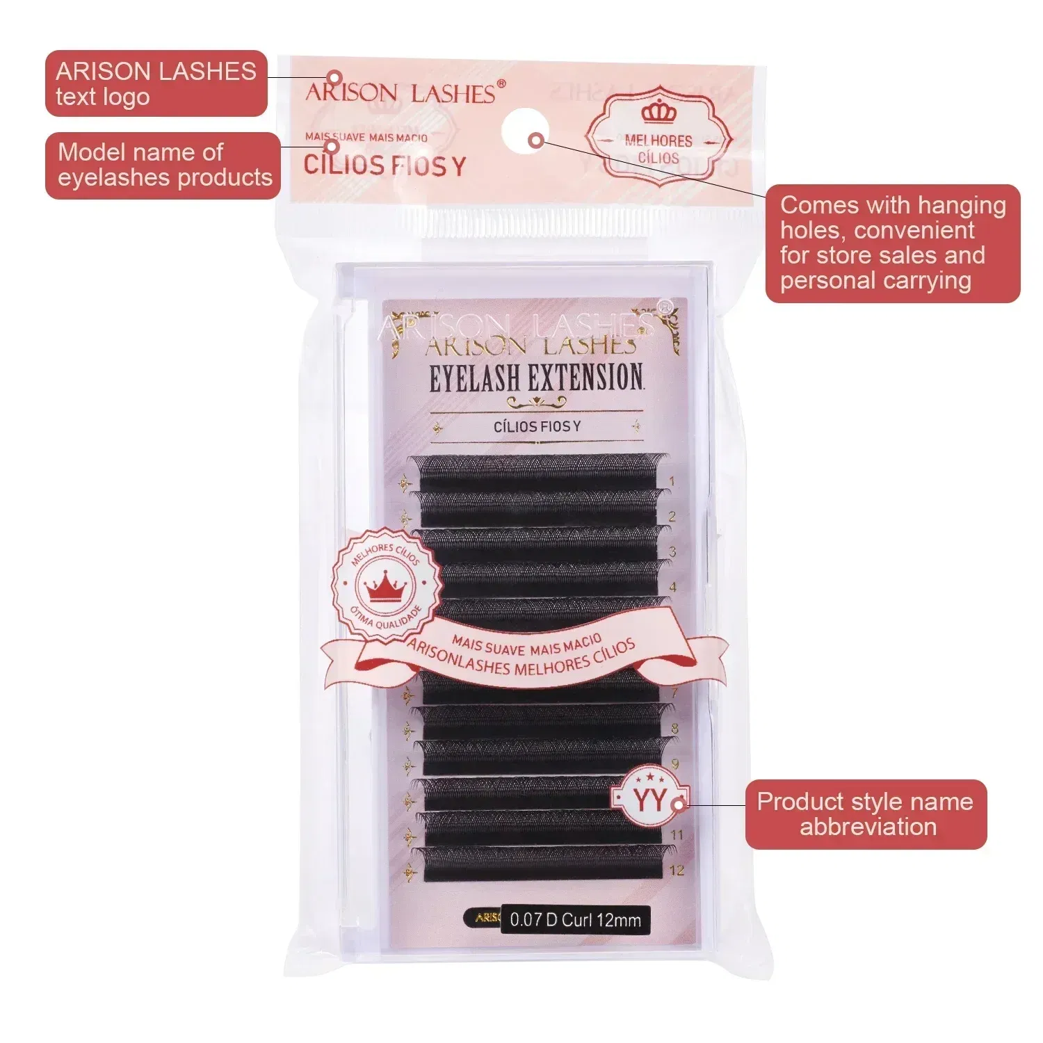Color: BLACK & RED, Curl: D, Thickness: 0.07mm, Length: 15mm - ARISON YY Lashes and 3D/4D/5D W Shape Lashes Brasileiro Premade Volume Eyelashes Extension Soft Thin Easily Grafting Extension
