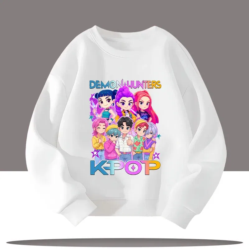 Color: Pink, Kid Size: 7 - K-pop Demon Hunters Cartoon Print 3-12 Year Old New Style Kids Round-neck Sport Shirt Cute Girl Casual Top Children's Clothing
