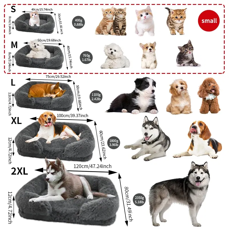 Color: WHITE, Size: S - New Large Dog Bed Dog Plush Pet Bed Winter Thickened Pad Dog Sleeping Bed Sofa Removable Pad Dog Small Large Dog square kennel