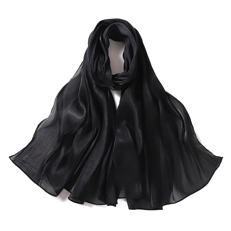 Color: black - Solid Luxury Fashion Women Hijab Scarf Long Silk Soft Slippy Comfortable Scarves Shawl Muslim Neckerchief Outdoors Bandanna