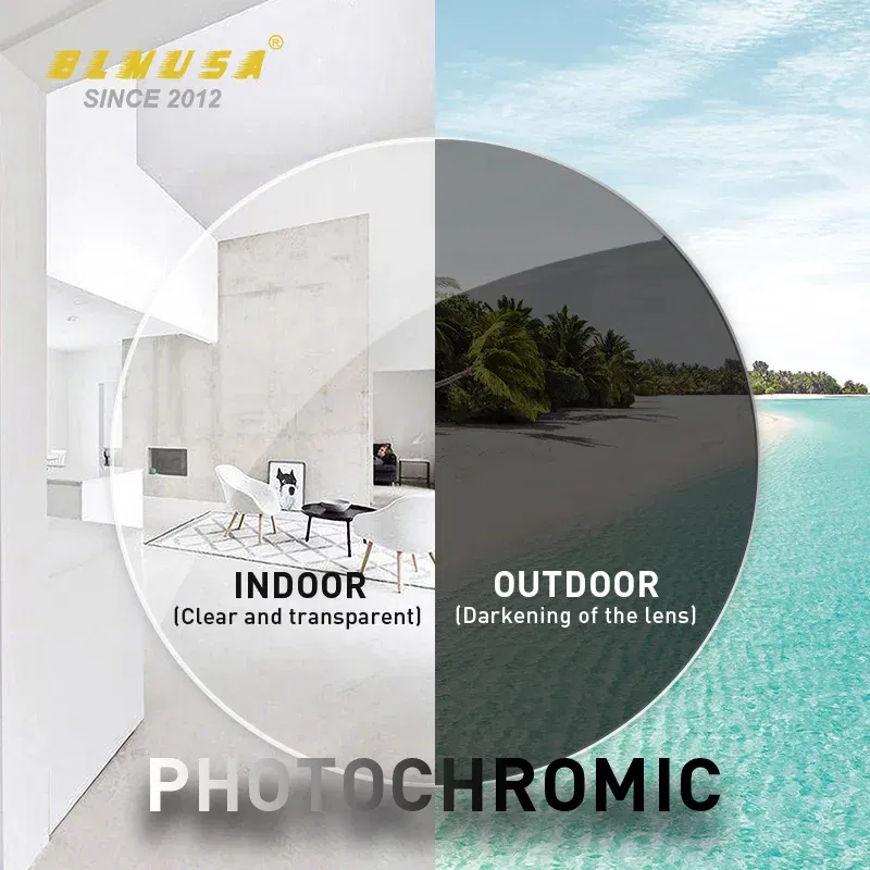 Lenses Color: GRAY, Lens Index: 1.61 - BLMUSA Photochromic Anti Blue Light Series Hyperopia Myopia Lens 1.56 1.61 1.67 1.74 Prescription CR-39 Resin Aspheric Lenses