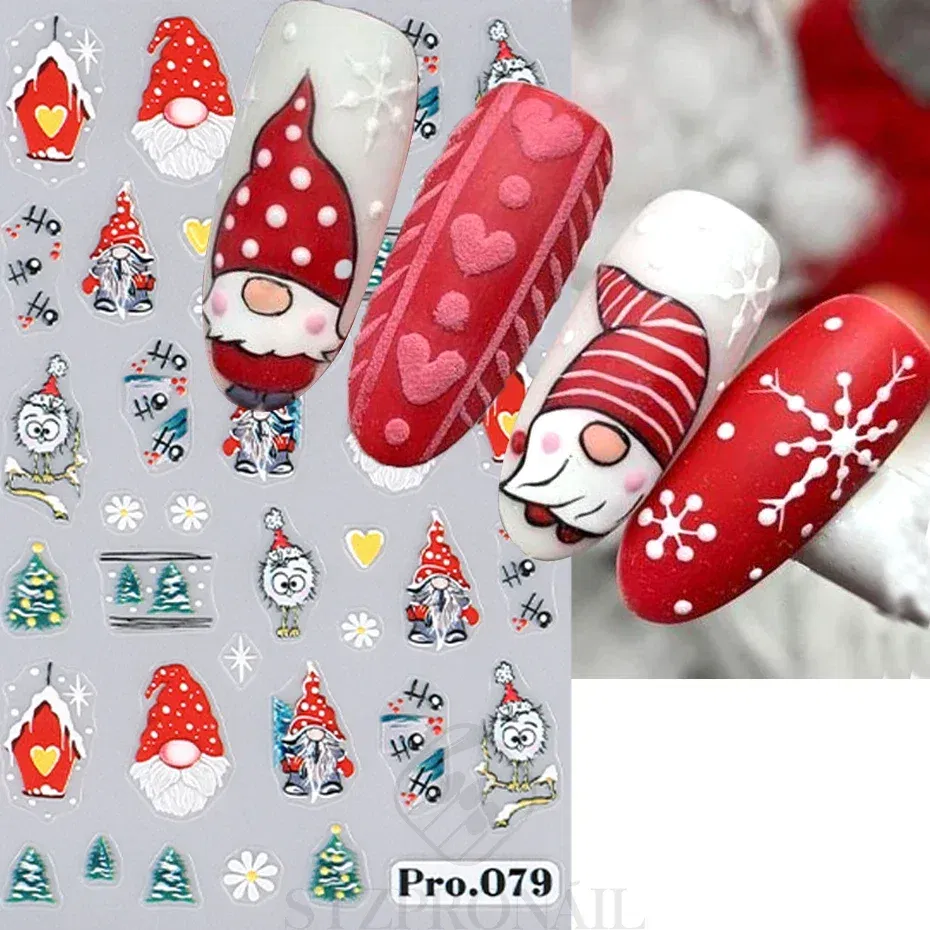 Color: MULTI - 5D Embossed Elk Nail Art Sticker Cute Christmas Winter Santa Claus Snowflake Gingerbread Man Engraved Slider Manicure Decoration