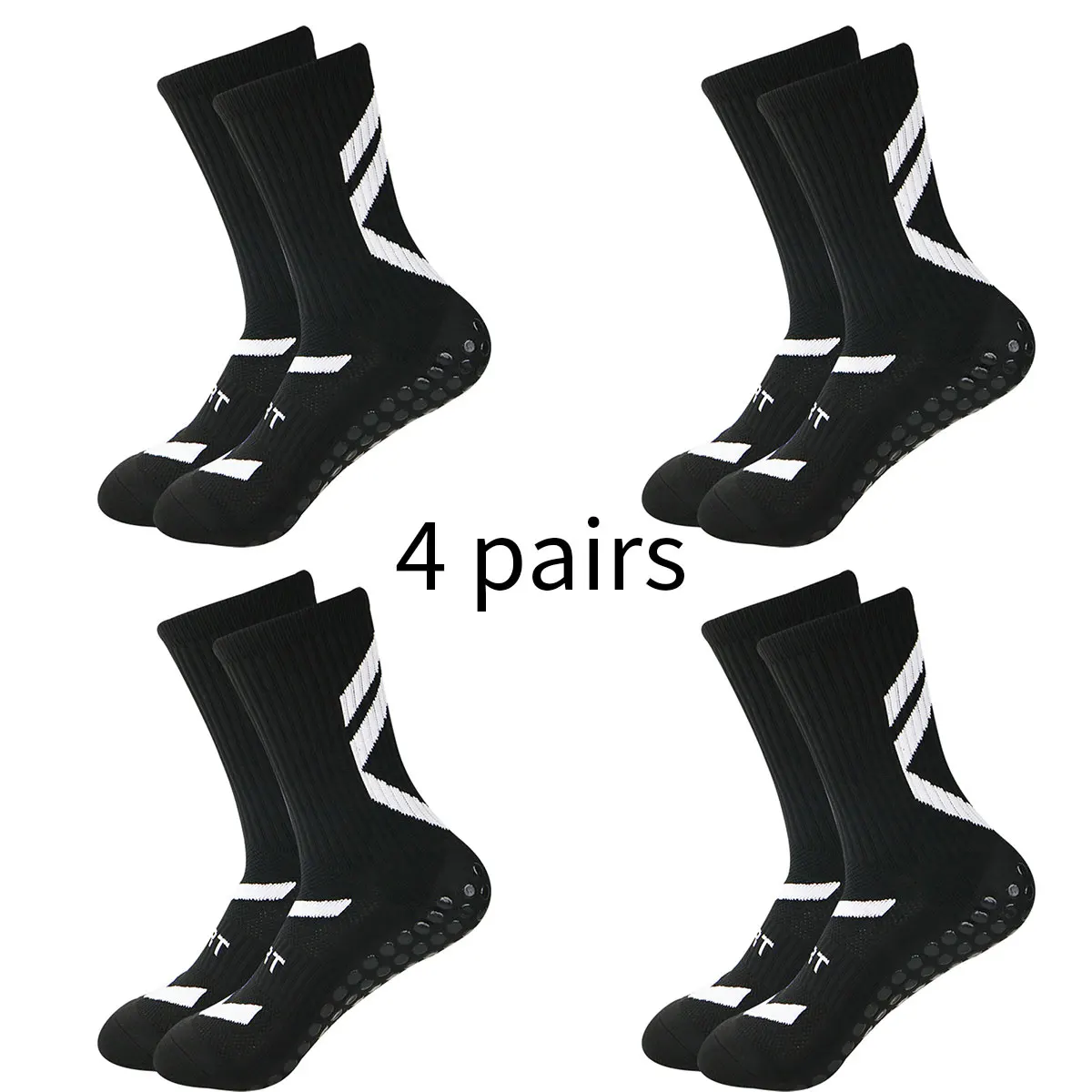 Color: Khaki, Size: L - 4 pairs of new combination non slip sports socks, non slip rubber grip pads, football socks, tennis running socks