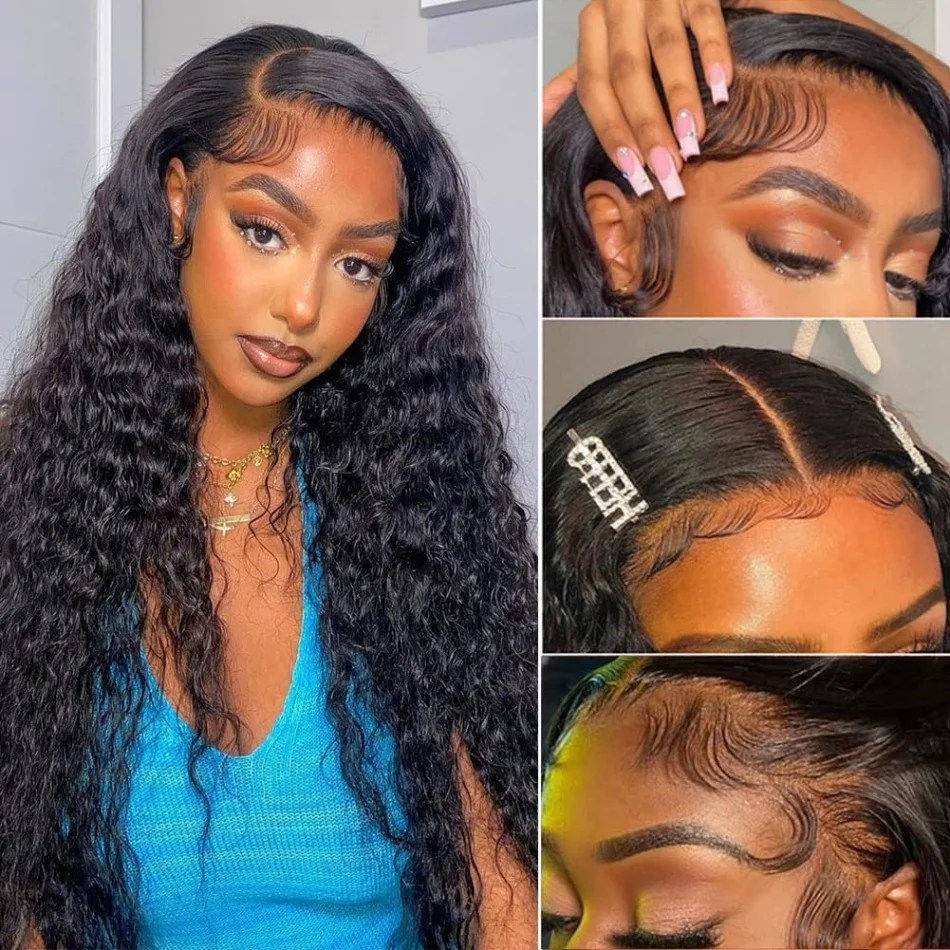 Stretched Length: 24inches, Hair Color: #10, Density: 200%, Ships From: CHINA - Glueless Wig Human Hair Ready To Wear Water Wave Lace Front Wig 4x4 5x5 Lace Closure Black Wig Curly HD Lace Frontal Human Hair