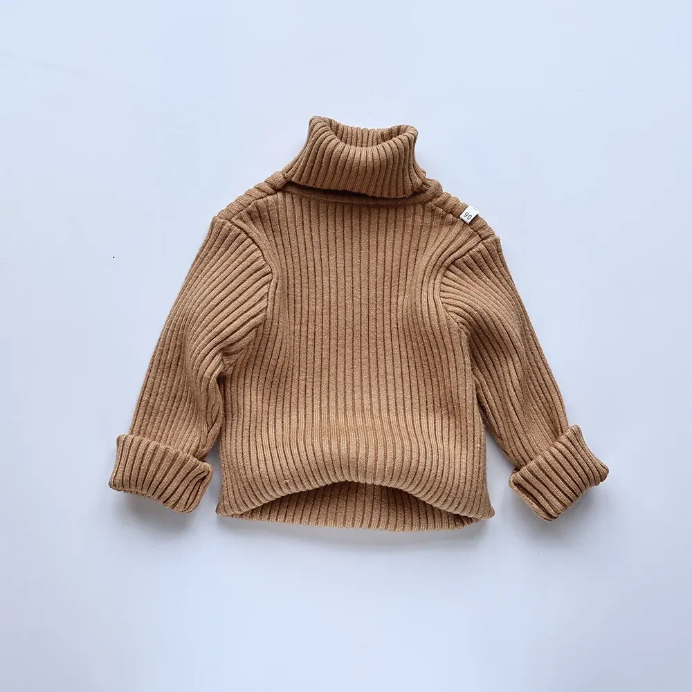 Color: Brown, Kid Size: 2T - MILANCEL Autumn Soft Tight Unisex Kids Knitwear Sweaters Solid Multi Color Girls Sweater Brief Boys Pullover Turtleneck Outwear