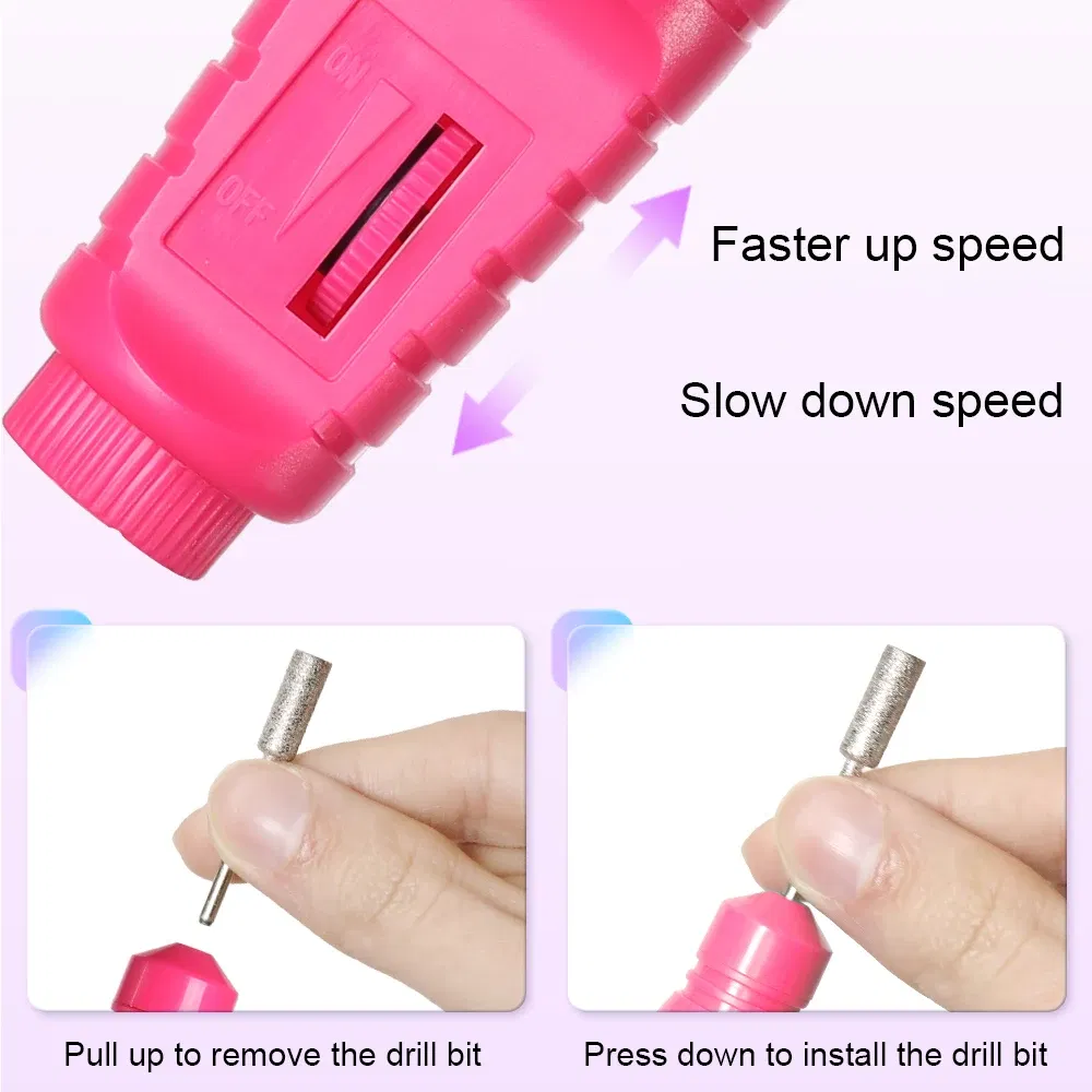 Color: DARK GRAY - LULAA Portable Electric Nail Drill Machine Manicure Milling Cutter Set Nail Files Drill Bits Gel Polish Remover Tools