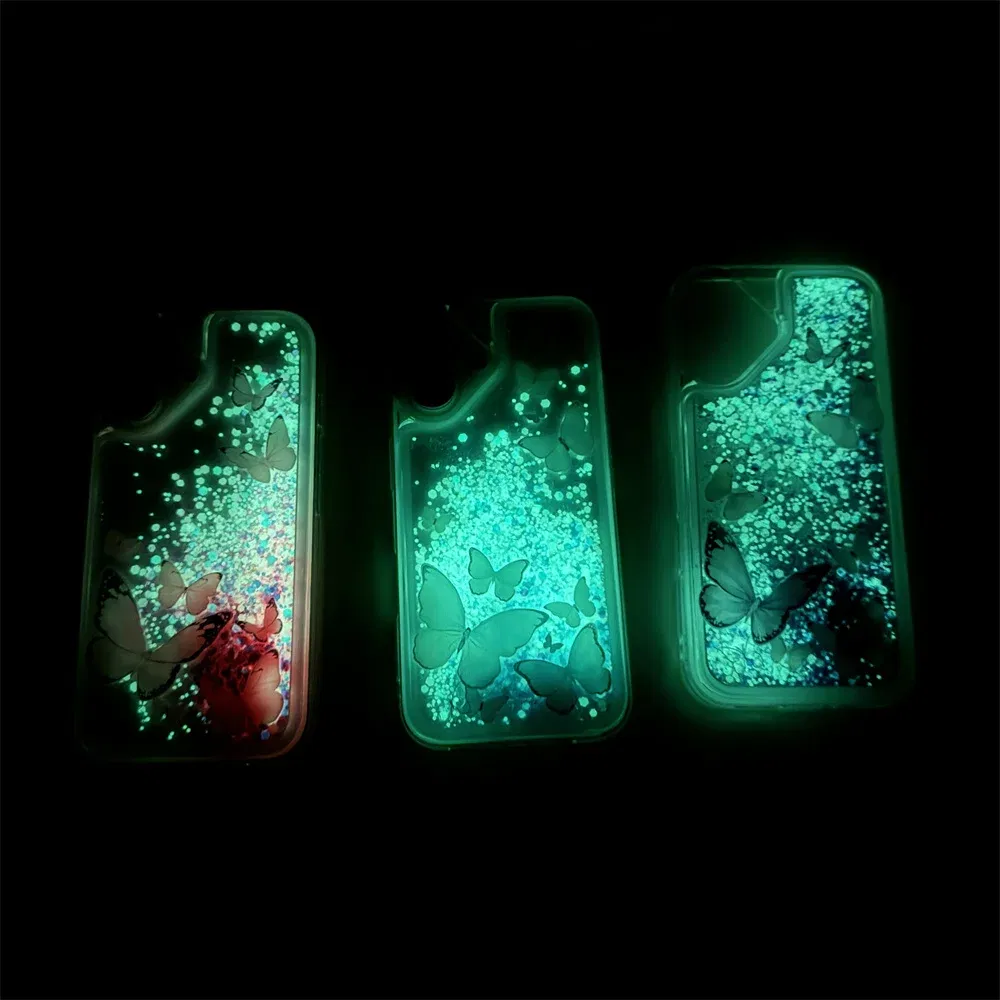 Color: PURPLE, Material: Microfiber - Luminous Quicksand Glitter Butterfly Case for iPhone 16 15 14 Pro Max Plus 13 12 Mini 11 X Xs XR Soft Silicone Bling Shiny Cover