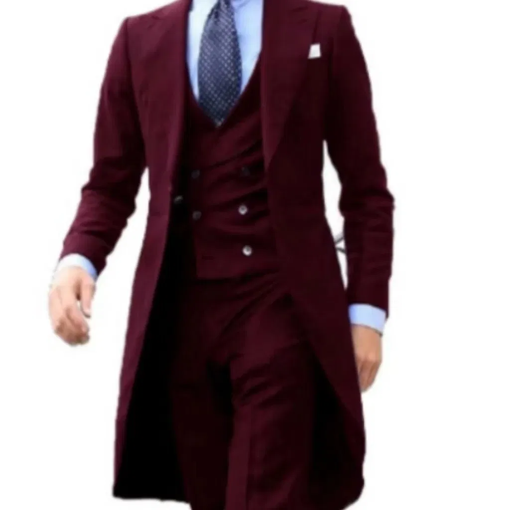 Color: green, Size: XS - Elegant man suit Slim Fit Suit Luxury Formal Tuxedos Wedding 3 Pieces Blazer Vest Pants Set Long Tail Coat One Button Custom