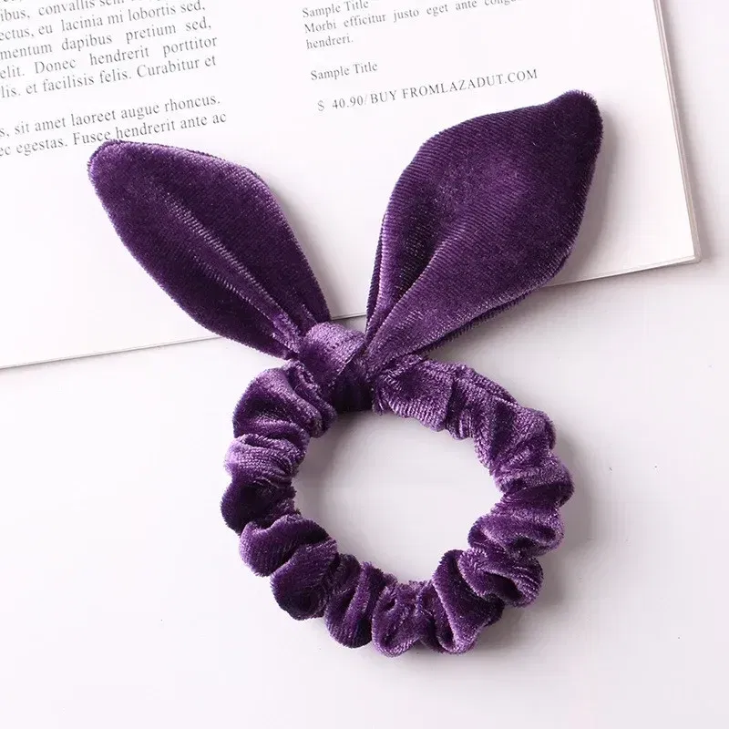 Color: Pink - New Velvet Scrunchies Girls/Women velvet Bunny Ear Knot Bow Hair Bands Rabbit Ear Hair tie Ponytail Hair Accessories