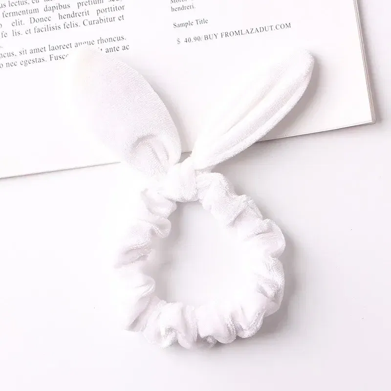 Color: Pink - New Velvet Scrunchies Girls/Women velvet Bunny Ear Knot Bow Hair Bands Rabbit Ear Hair tie Ponytail Hair Accessories