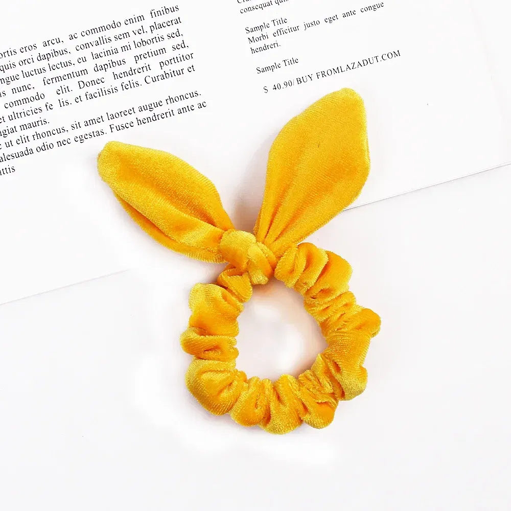 Color: Pink - New Velvet Scrunchies Girls/Women velvet Bunny Ear Knot Bow Hair Bands Rabbit Ear Hair tie Ponytail Hair Accessories