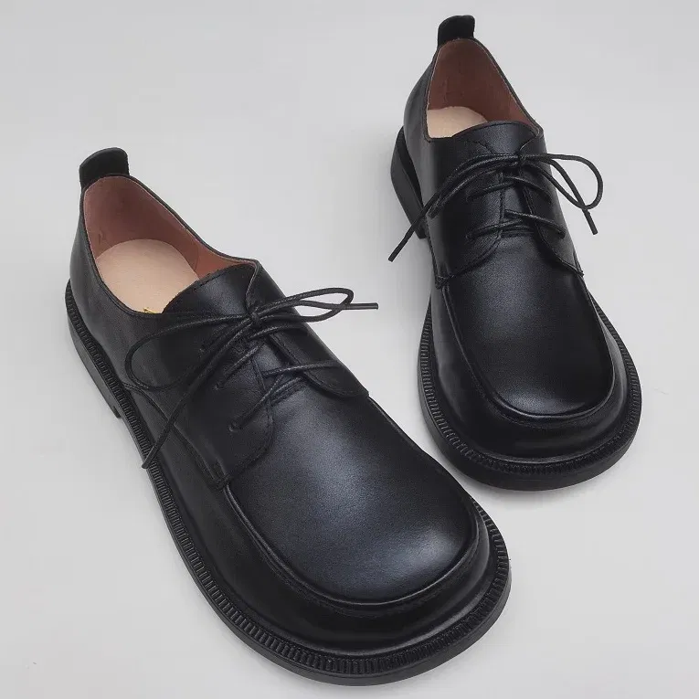 Color: black, Shoe Size: 10 - Careaymade-Genuine leather big head wide version men's English lace up leather shoes business leisure original single shoes