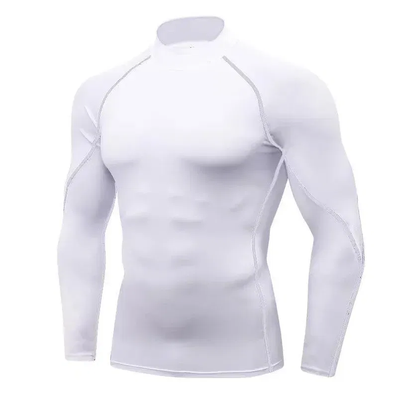 Color: Blue, Size: L - Men's Quick Dry Running T-shirt Workout Compression Shirt Turtleneck Long Sleeve Rash Guard Gym Base Layer Athletic Undershirt