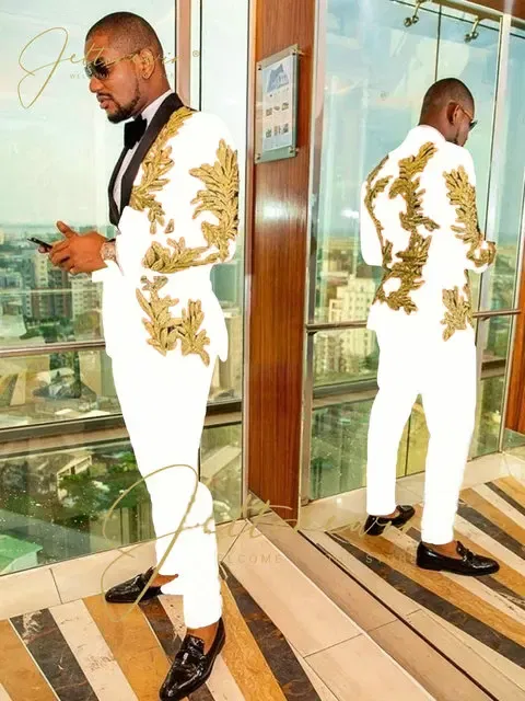 Color: PURPLE, Size: XXXL - Luxury Groom Wedding Tuxedos Gold Sequins Appliques Black Men Suits Slim Fit Costume Homme Marriage Prom Suits